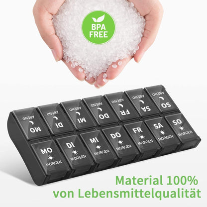Tablettenbox 7 Tage 2 Fächer, Abnehmbar Pillendose, Medikamentenbox