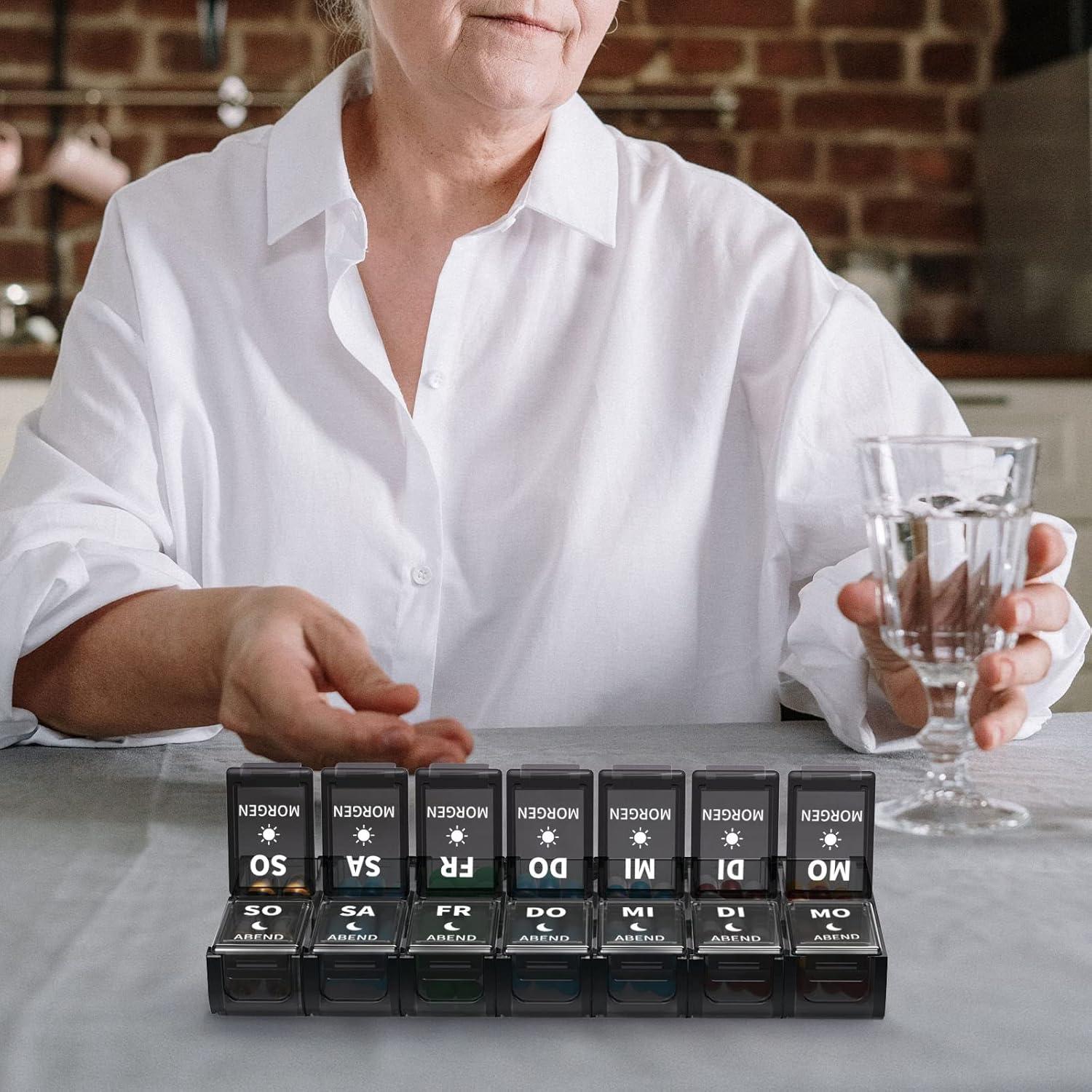 Tablettenbox 7 Tage 2 Fächer Morgens Abends Pillendose BPA-frei