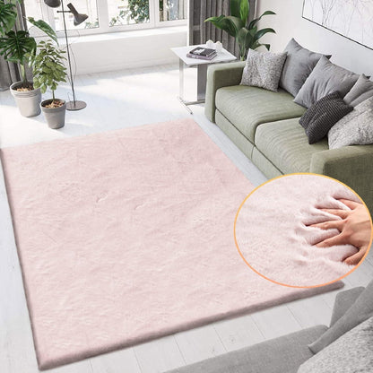 Flauschiger Rosa Teppich 150x240 cm – Weicher Kunstfell Wohnteppich
