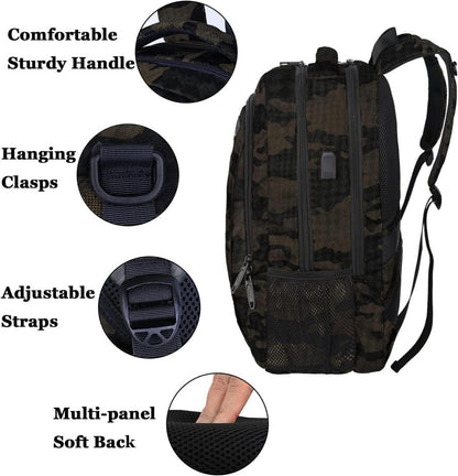 Laptop Rucksack 15,6 Zoll USB-Ladeanschluss Wasserdicht Herren Getarnt