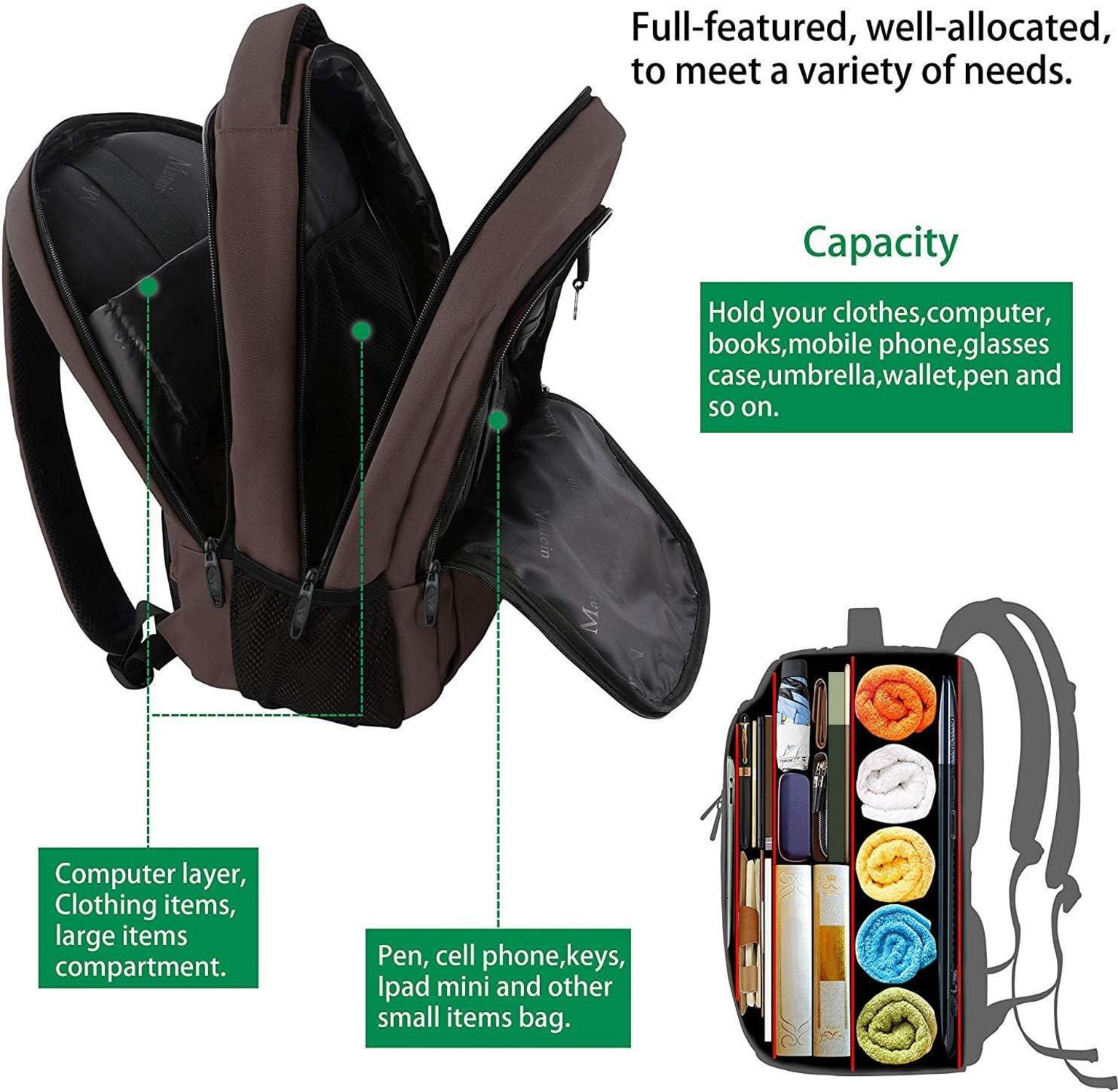 Laptop Rucksack USB-Ladeanschluss 15,6 Zoll Braun 32L