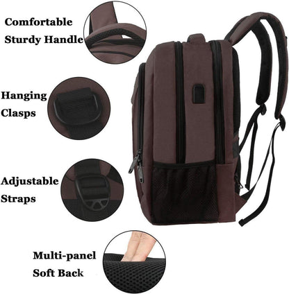 15,6 Zoll Laptop Rucksack USB-Ladeanschluss Notebook Backpack Braun