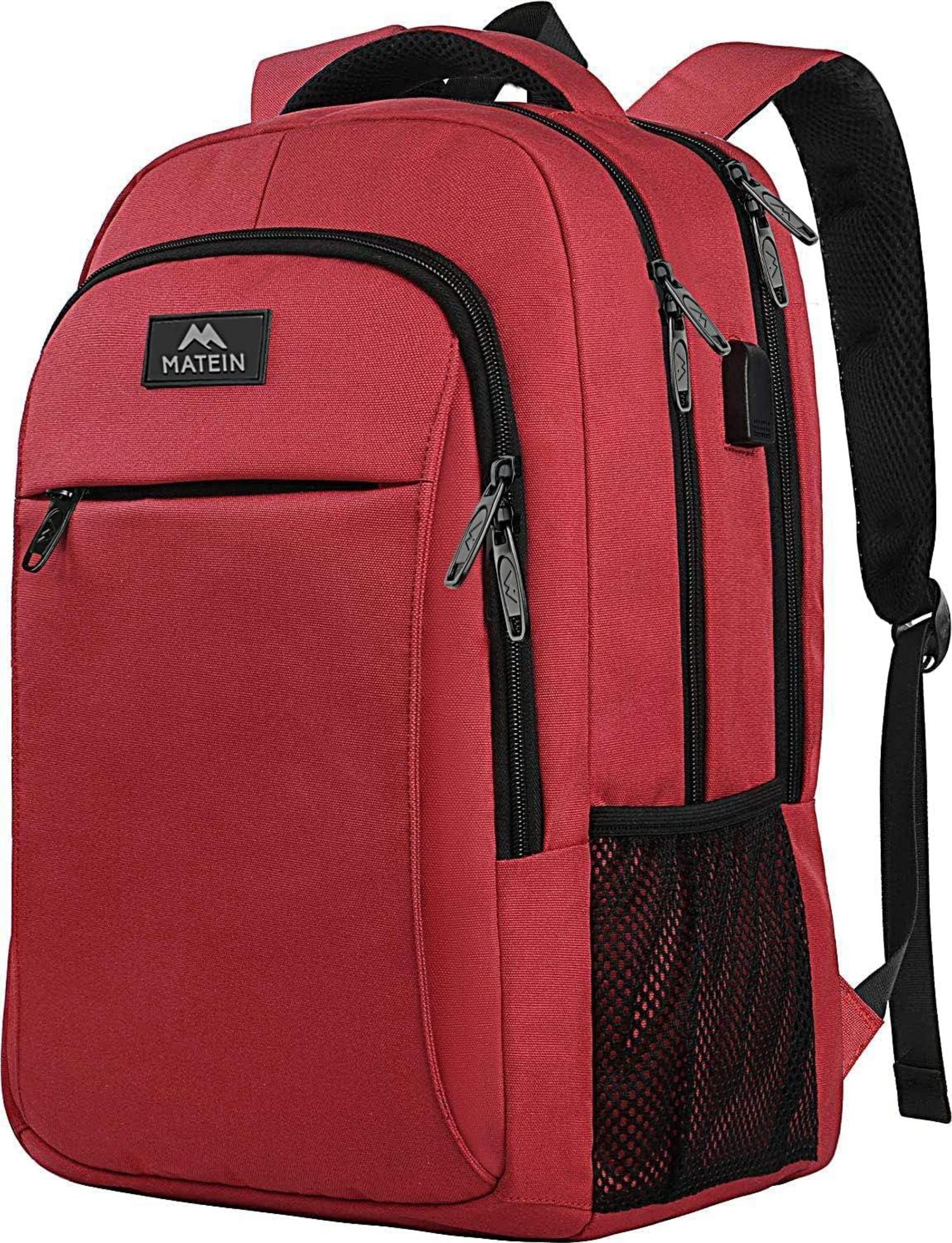 Business Laptop Rucksack Wasserdicht USB-Ladeanschluss 15,6 Zoll Rot