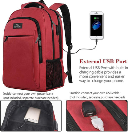 Laptop Rucksack 15,6 Zoll USB-Ladeanschluss Wasserdicht Rot