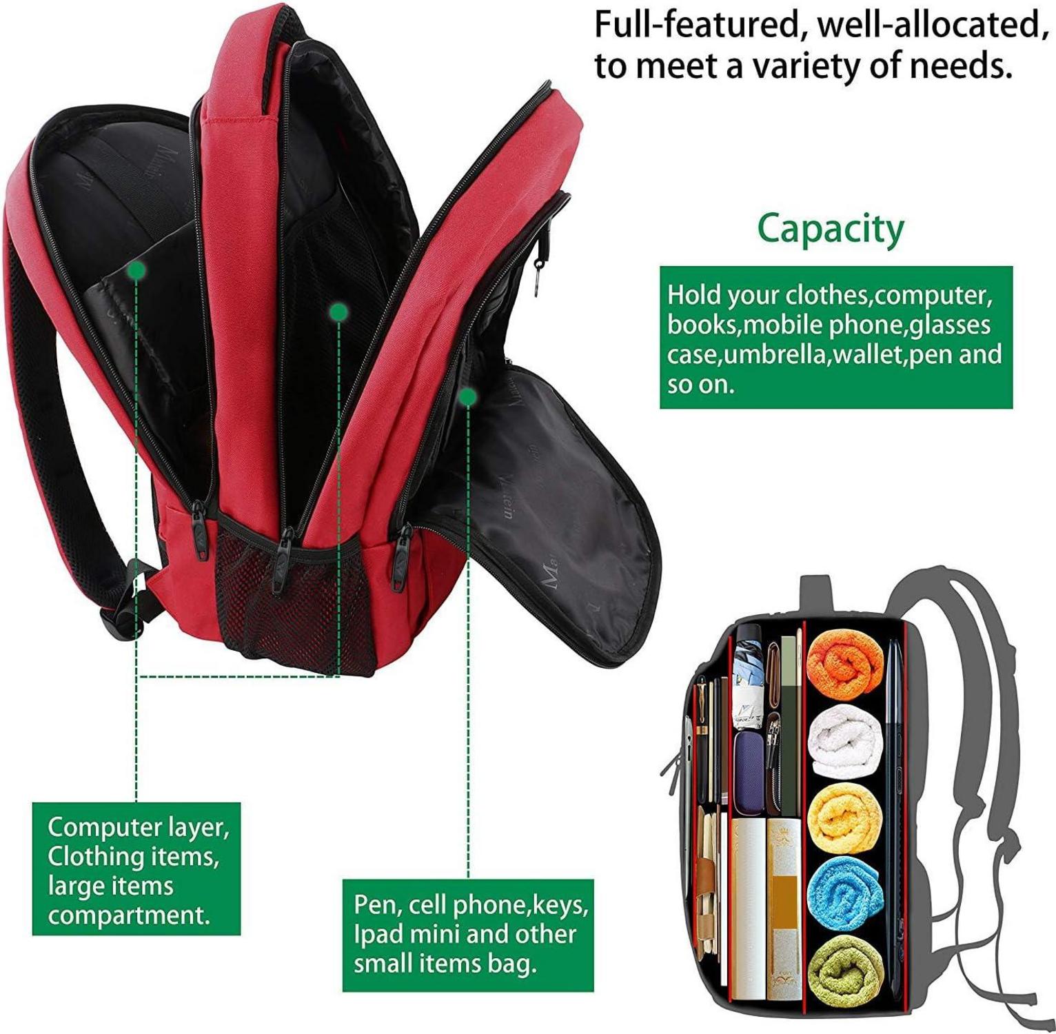 Laptop Rucksack 15,6 Zoll USB-Ladeanschluss Wasserdicht Rot