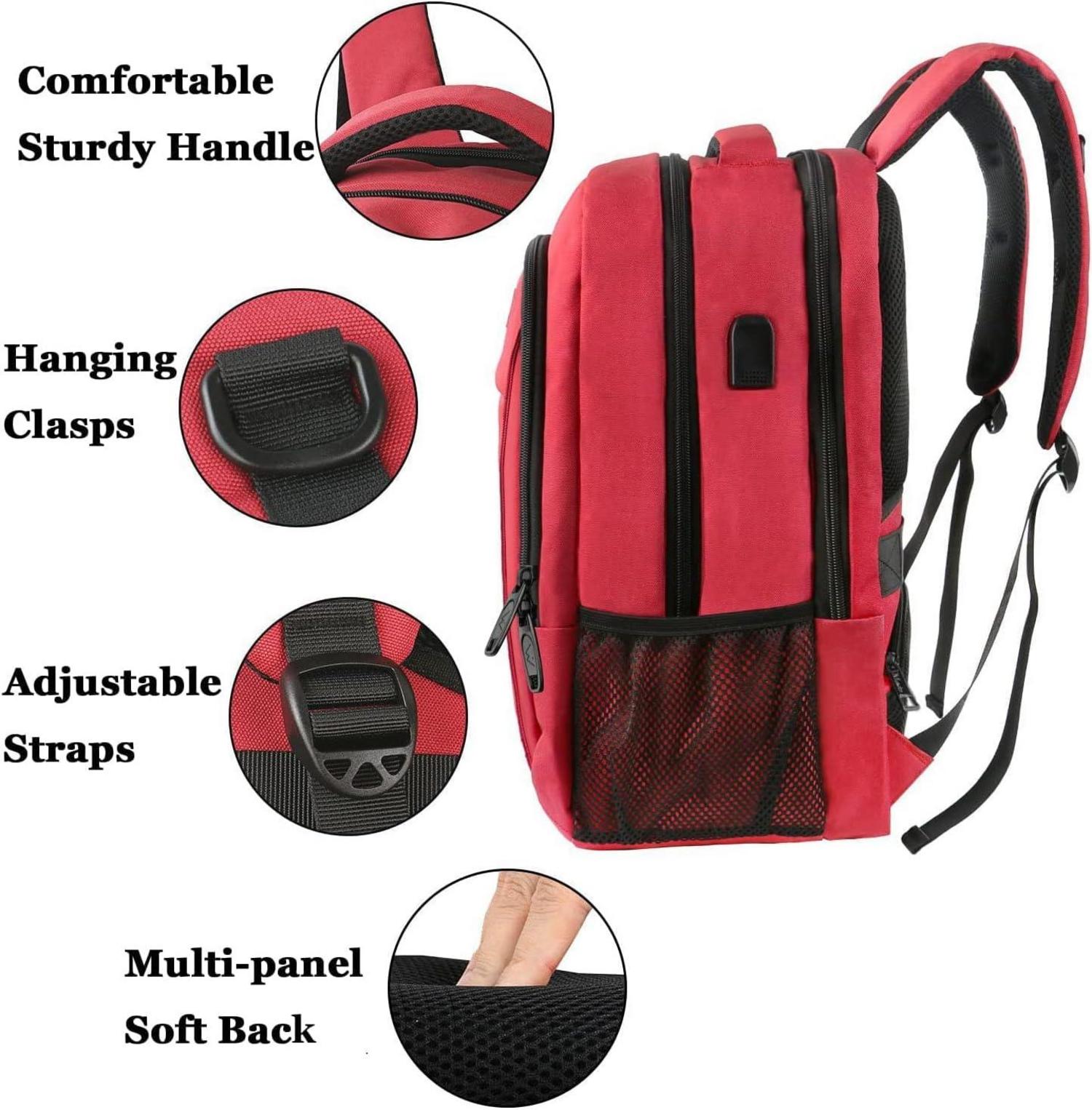 Laptop Rucksack 15,6 Zoll USB-Ladeanschluss Wasserdicht Business Rot