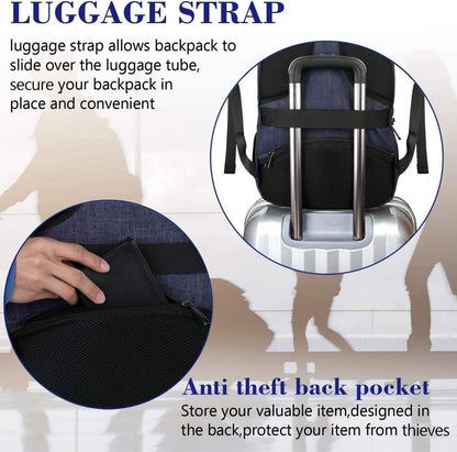 Laptop Rucksack 17,3 Zoll USB-Ladeanschluss Herren Wasserdicht Blau