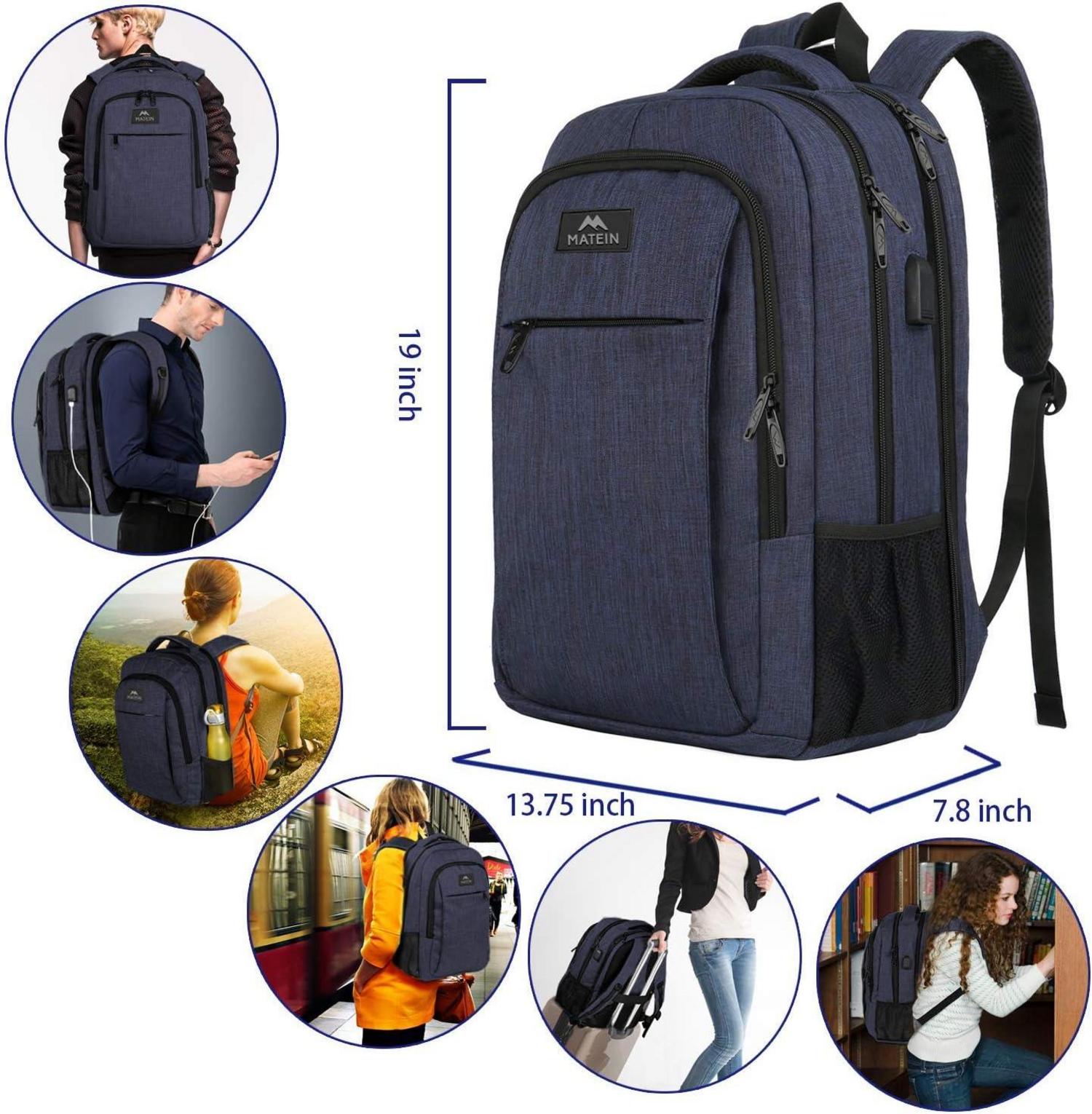 Laptop Rucksack 17,3 Zoll USB-Ladeanschluss Herren Wasserdicht Blau