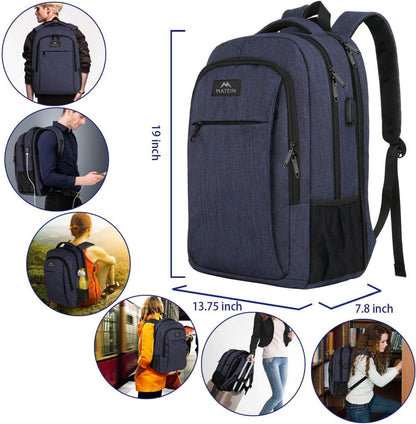 Laptop Rucksack 17,3 Zoll USB-Ladeanschluss Herren Wasserdicht Blau