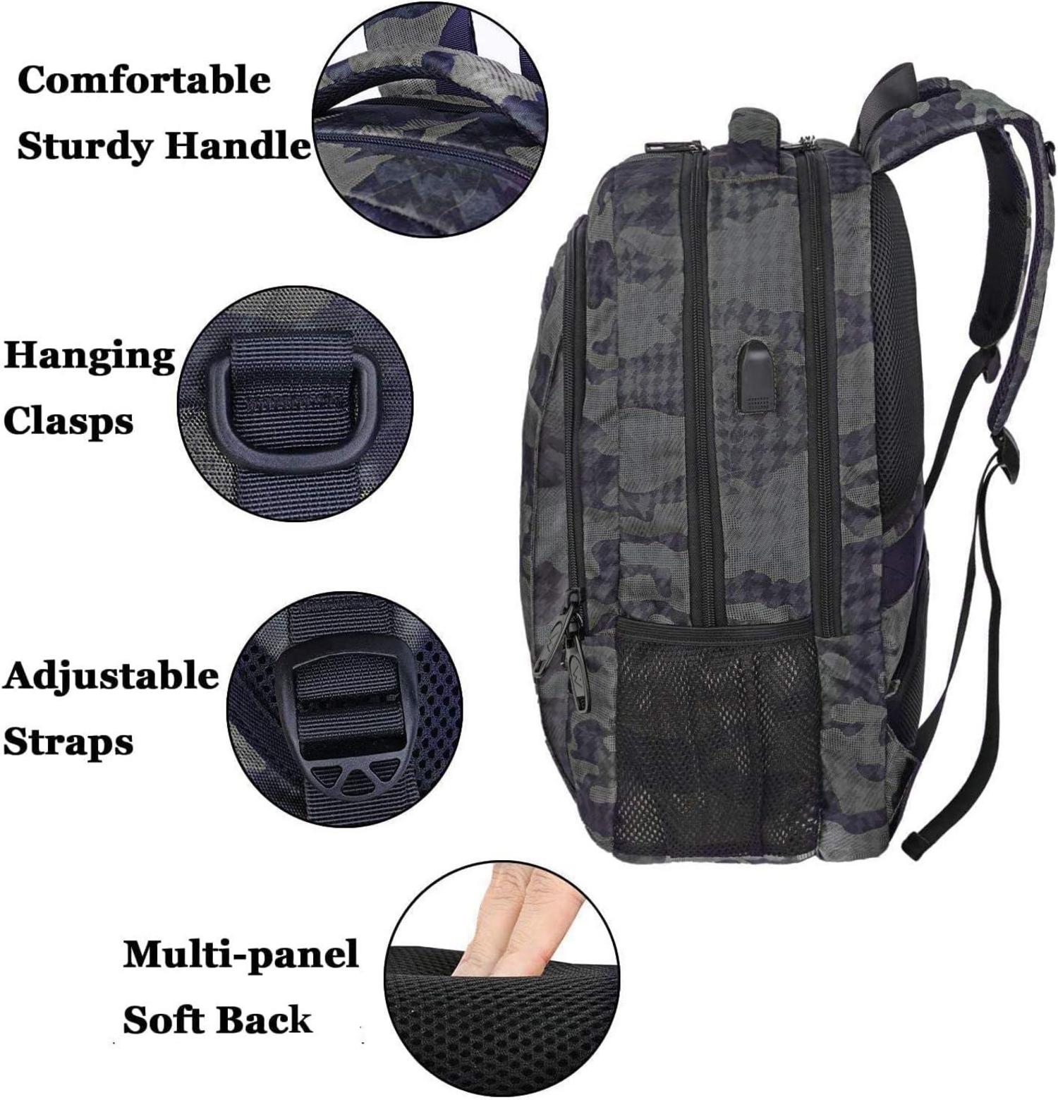 Laptop Rucksack 15,6 Zoll USB-Ladeanschluss Wasserdicht Grau Getarnt