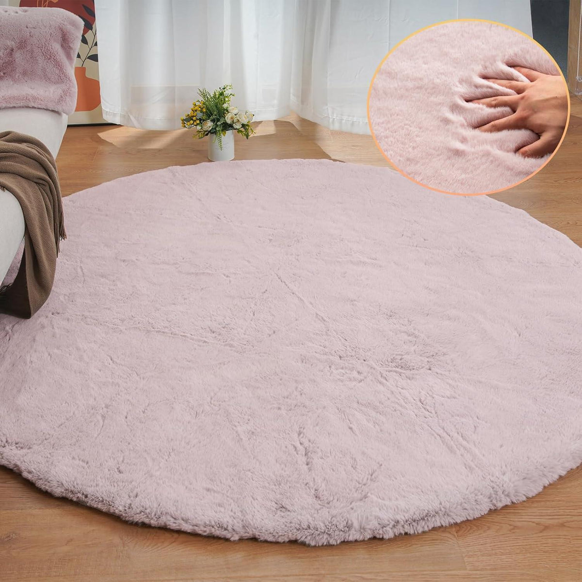 Runder Fellteppich Rosa 180 cm – Flauschiger Teppich für Schlafzimmer