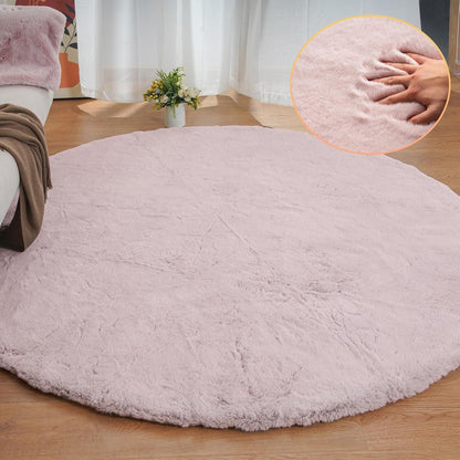 Runder Fellteppich Rosa 180 cm – Flauschiger Teppich für Schlafzimmer