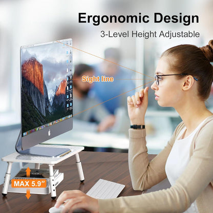 Monitorständer Riser Laptop Computer PC Drucker Weiß/Weiß 3