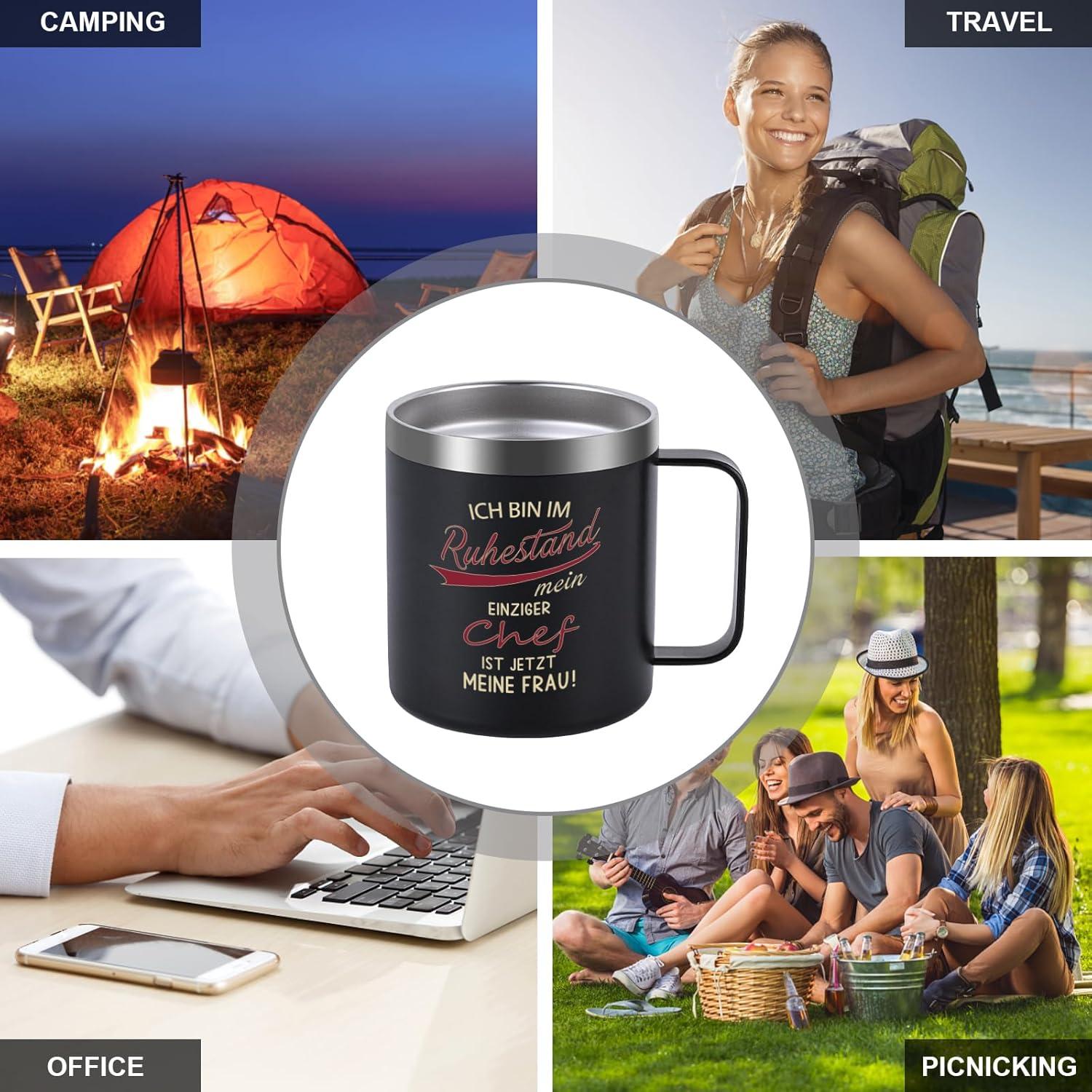 Livole Rentner Geschenk Tasse 2024, Edelstahl Doppelwandig 350ml mit Strohhalm