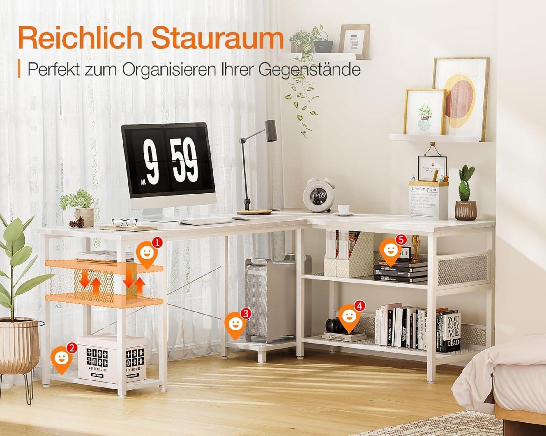 Gaming Schreibtisch L-Form Weiß mit USB-Anschlüssen 150×102cm