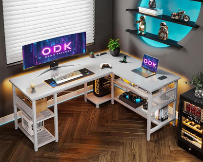 Gaming Schreibtisch L-Form Weiß mit USB-Anschlüssen 150×102cm