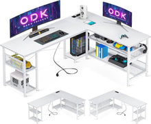 Gaming Schreibtisch L-Form mit Stauraum, Weiß 168×120cm
