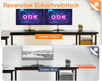 ODK Gaming Schreibtisch L-Form Weiß mit Stauraum und integrierter Stromversorgung