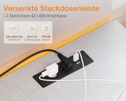 Gaming Schreibtisch L-Form Weiß mit Stauraum USB-Anschlüssen 168×120cm