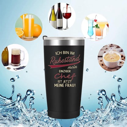 Rentner Geschenk Mann | Rente Tasse 2024 | Doppelwandiger Edelstahlbecher | 600ml | Ruhestand Renteintritt-Geschenk