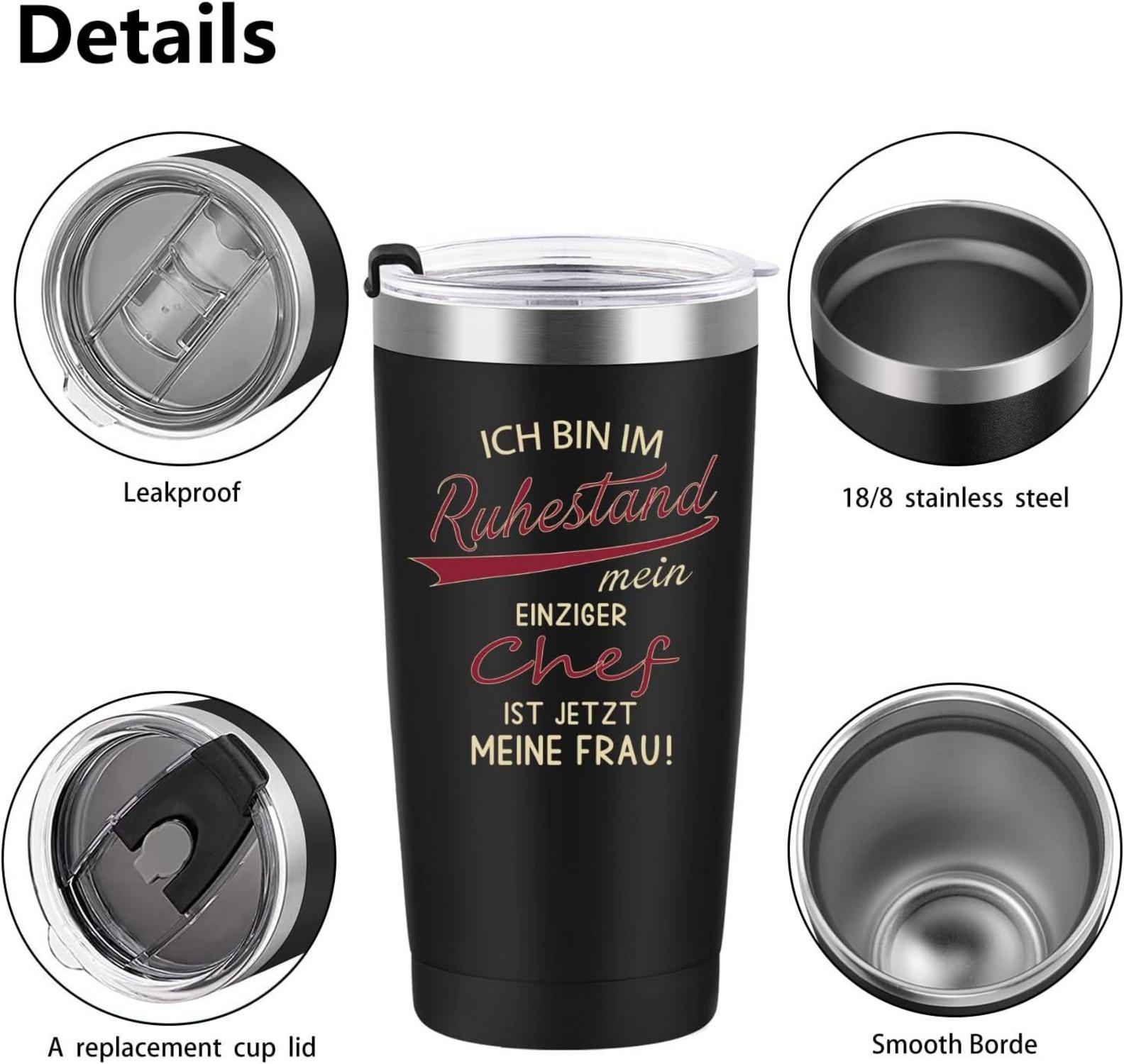Rentner Geschenke Mann Rente Tasse 2024 Ruhestand 600ml Edelstahl