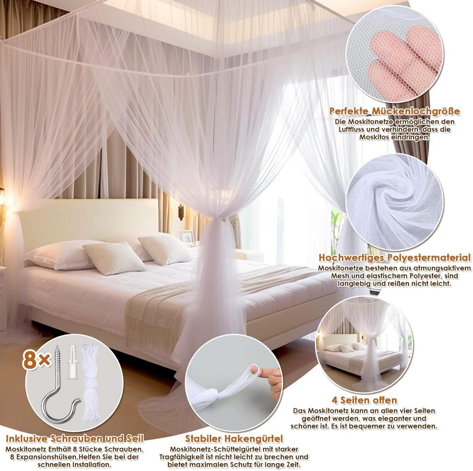 Moskitonetz Doppelbett Einzelbett Mückenschutz 1.9m x 2.1m x