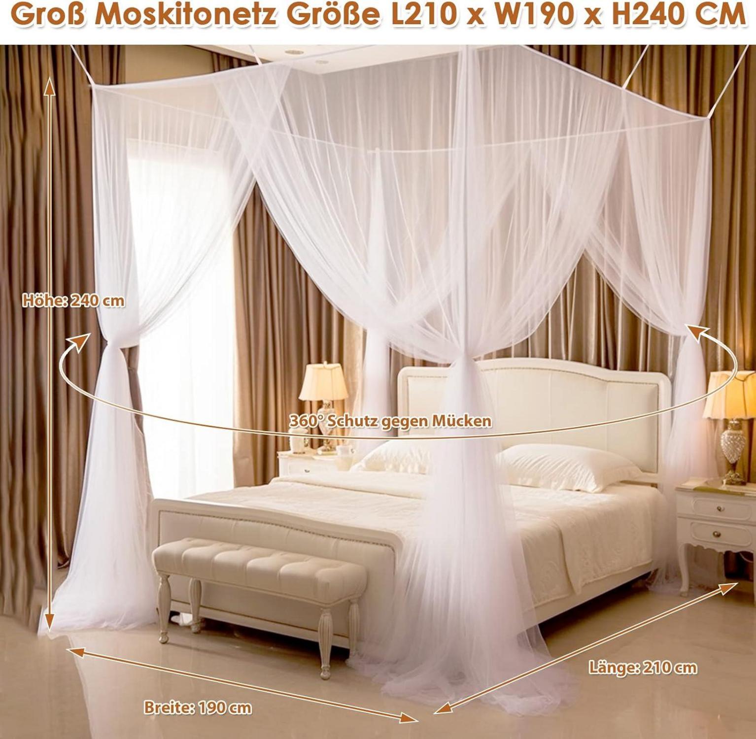 Moskitonetz Doppelbett und Einzelbett Mückenschutz 1.9m x 2.1m x 2.4m