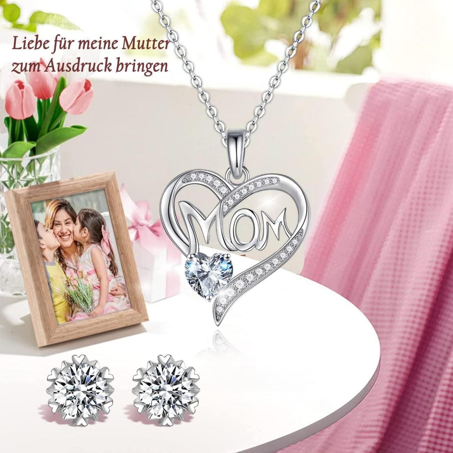 Ewige Echte Rose Box, Herz Halskette & Ohrringe 925 Silber