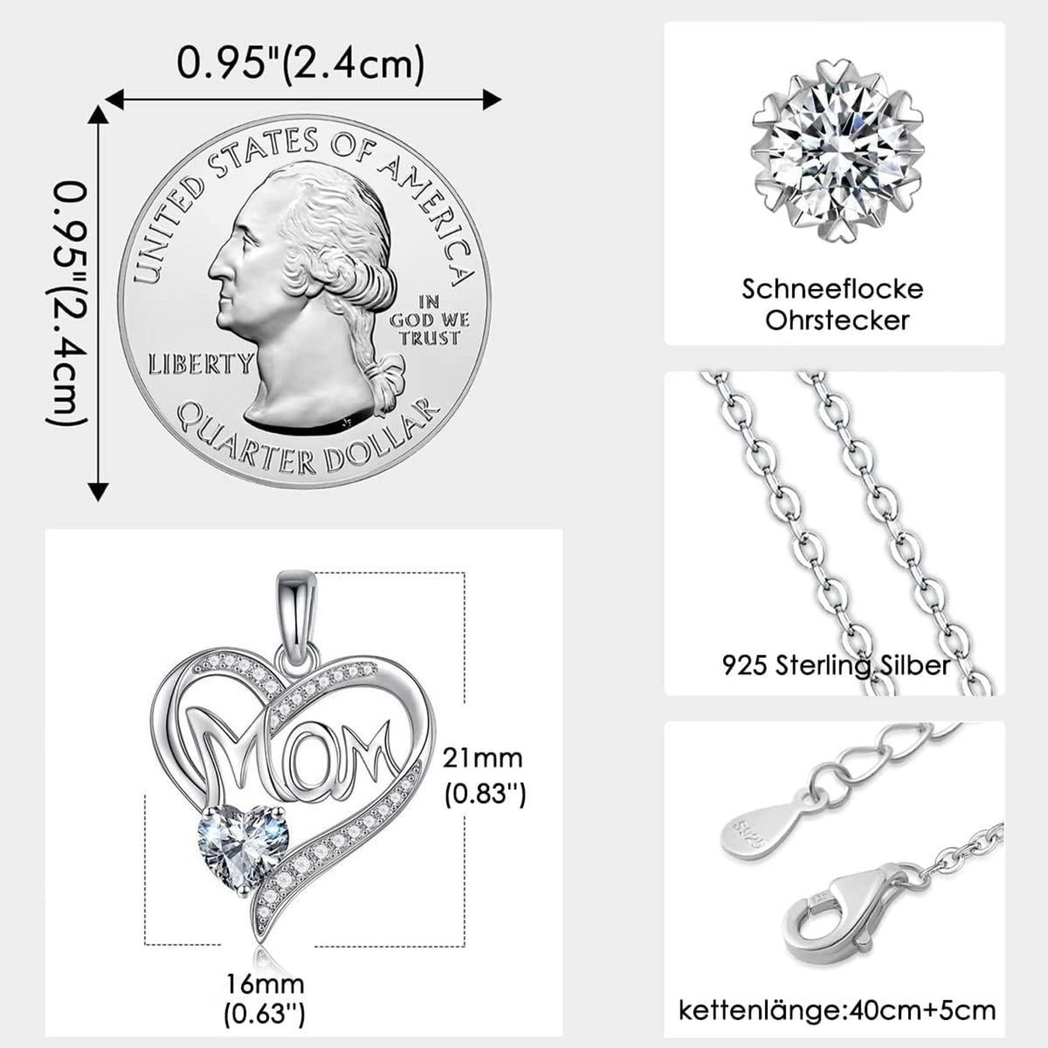 Muttertagsgeschenk Ewige Echte Rose Box mit 925 Silber Halskette Ohrringe