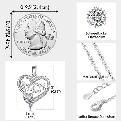 Muttertagsgeschenk Ewige Echte Rose Box mit 925 Silber Halskette Ohrringe