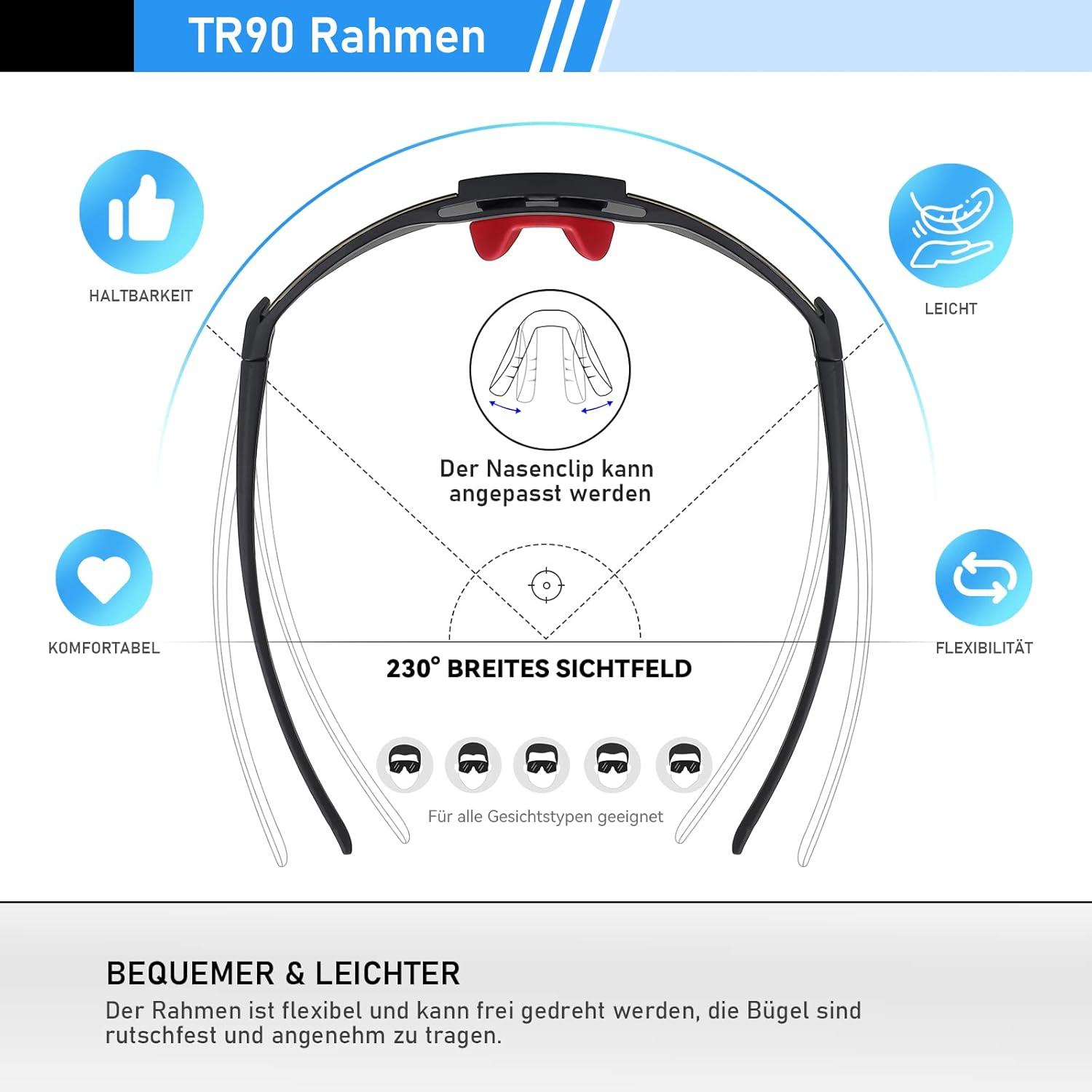 Sportbrille Polarisiert Radsportbrille für Herren Damen UV400 Klar MTB Rennrad Ski