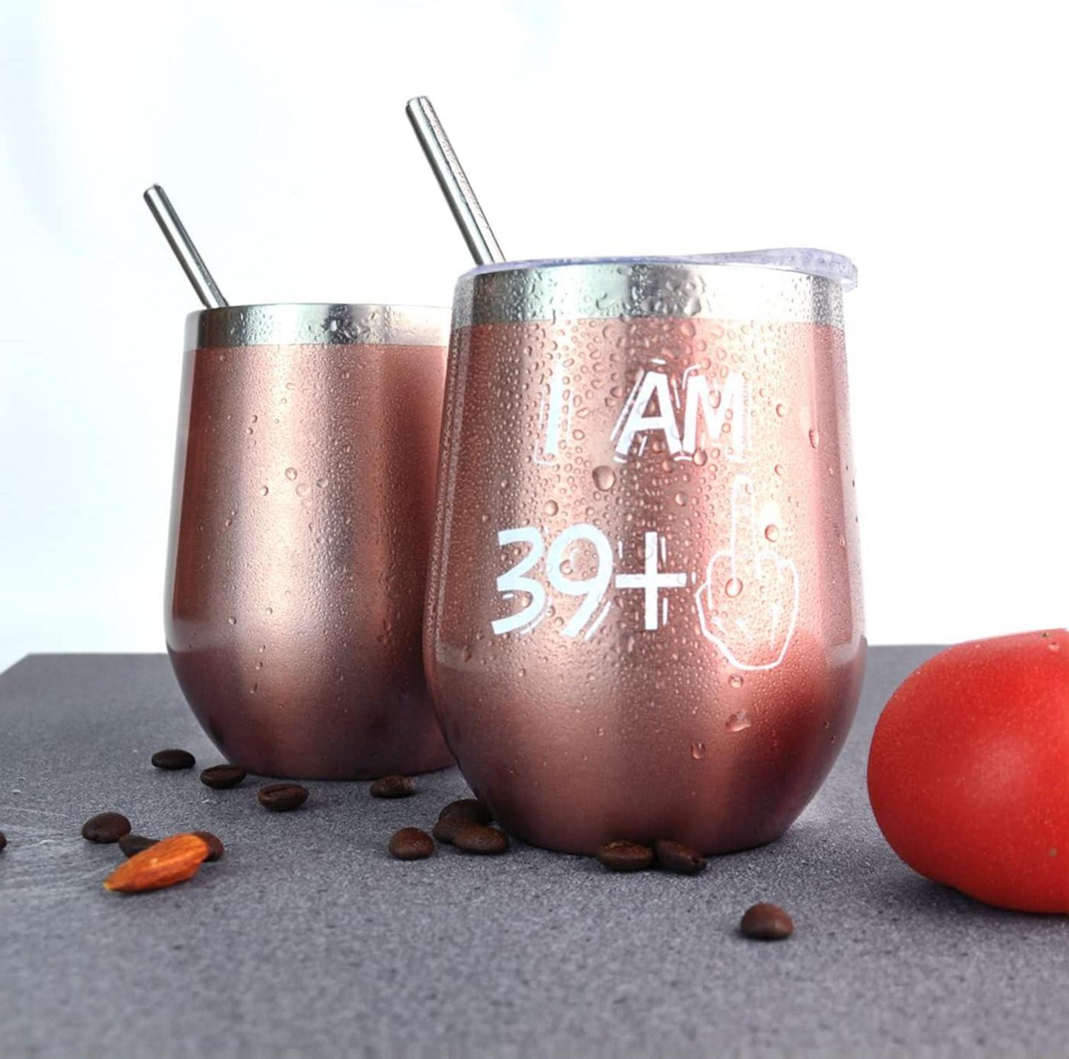 BOKALAKA 40. Geburtstag Frauen Edelstahl Weinbecher Geschenk 350ml 39+1