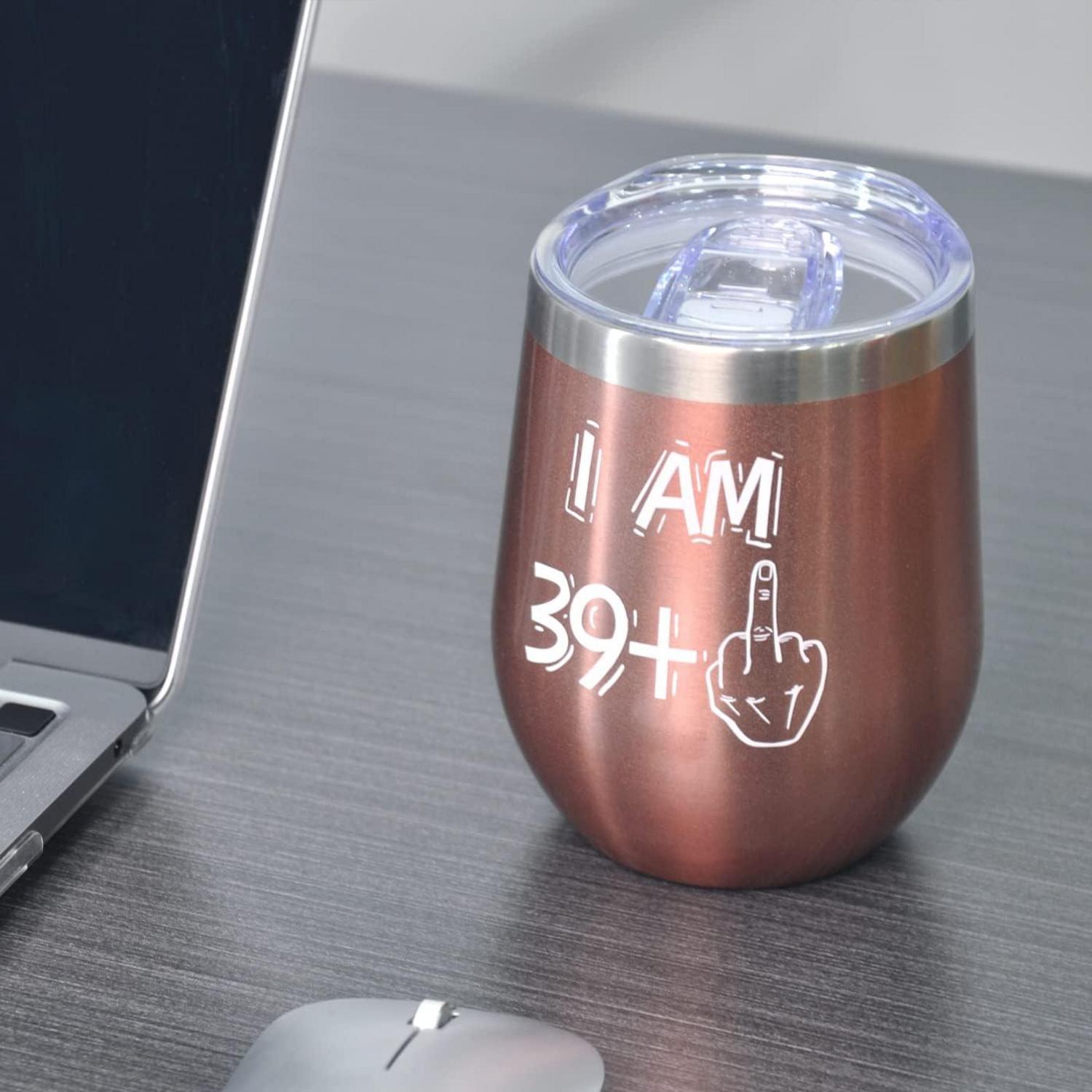 40. Geburtstagsgeschenk Frauen Edelstahl Weinbecher 350ml 39+1