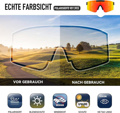 Sportbrille Polarisiert Radsportbrille Fahrradbrille UV400 für Herren