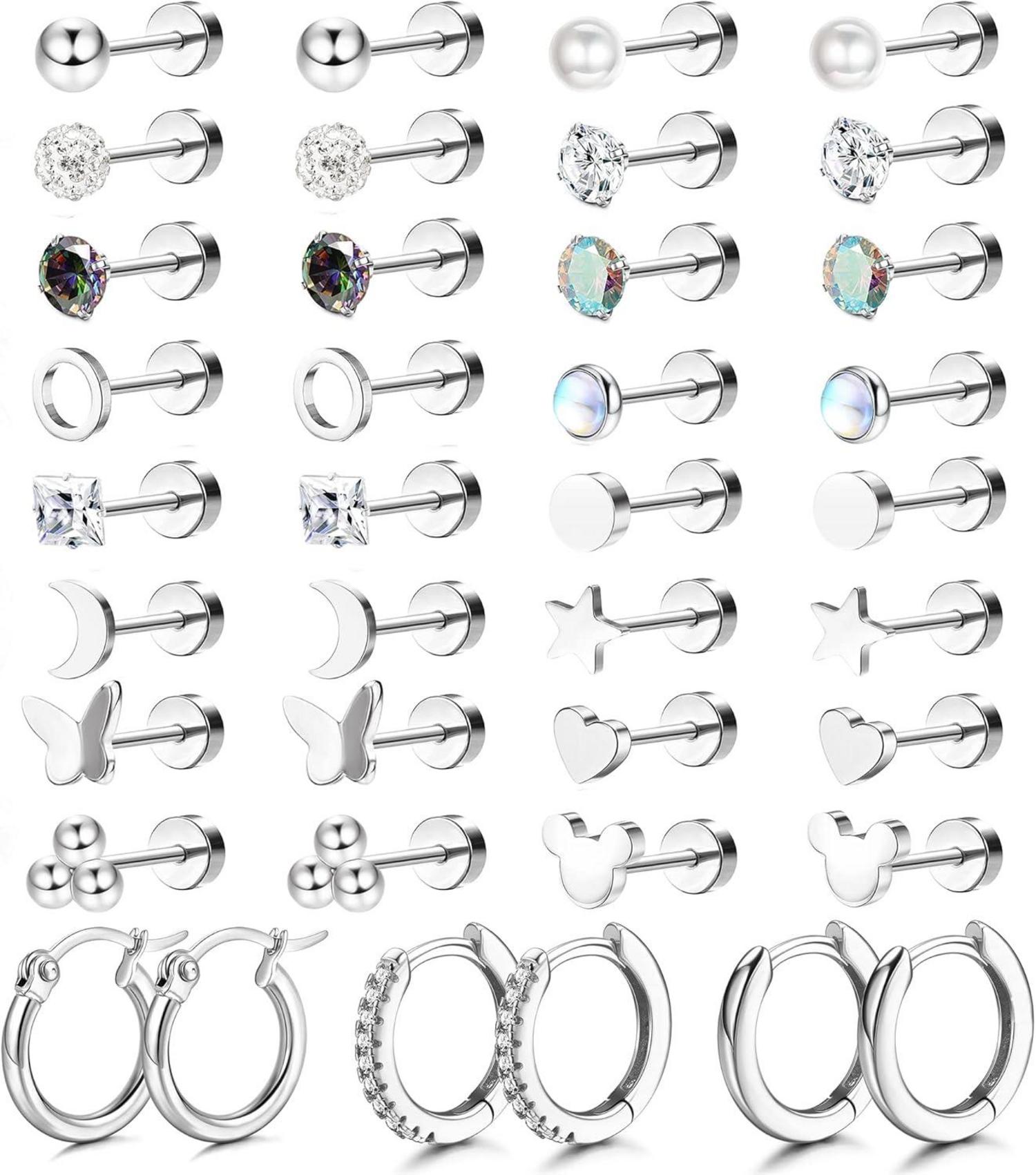 Ohrstecker Set Edelstahl Zirkonia Hypoallergen 19 Paar