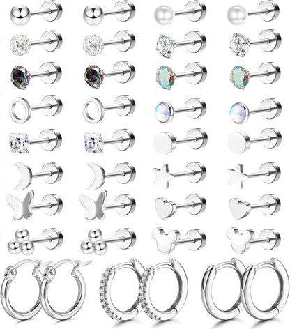 Ohrstecker Set Edelstahl Zirkonia Hypoallergen 19 Paar