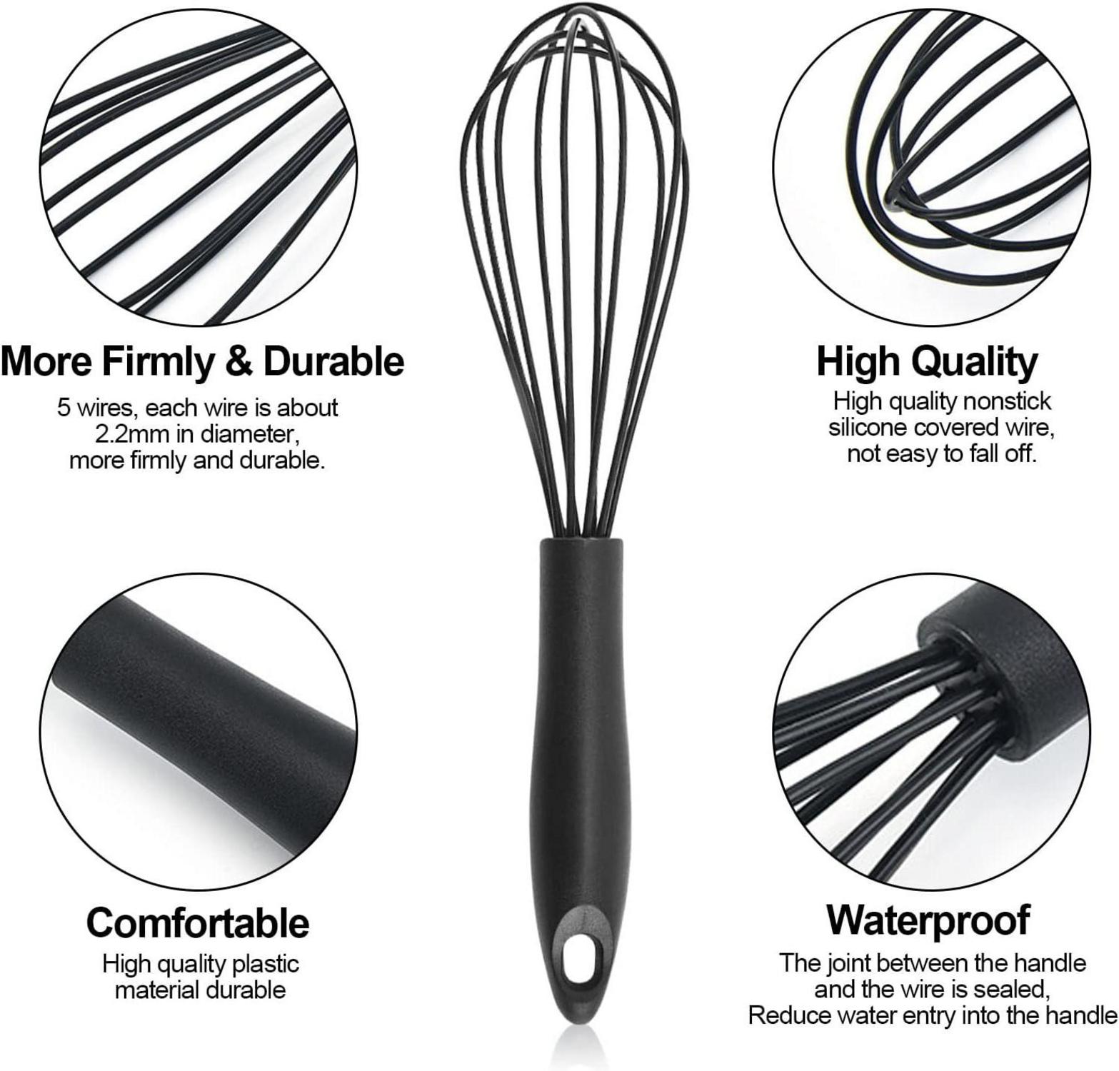Silikon Schneebesen Kitchen Whisk Antihaftbeschichtet Schwarz