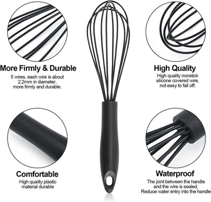 Silikon Schneebesen Kitchen Whisk Antihaftbeschichtet Schwarz
