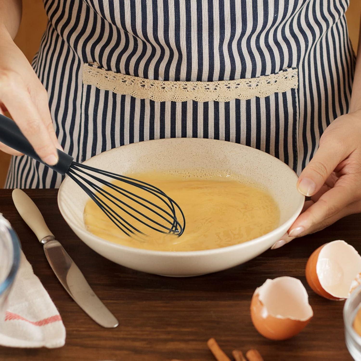 Silikon Schneebesen Schwarz Antihaft mit Stabilem Griff