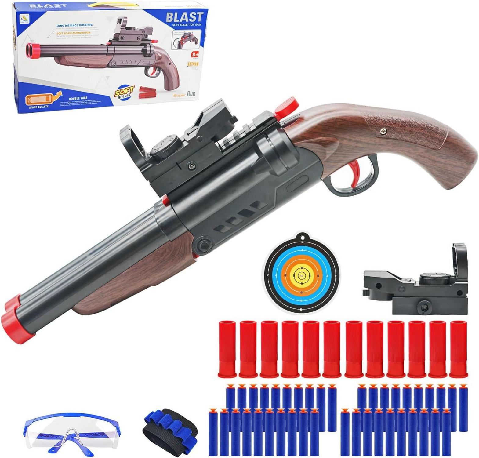 Double Barrel Soft Bullet Blaster Shell Auswerfen 2 in 1 Schaum Dart Spielzeug