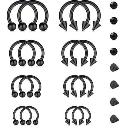 Hufeisen Nasenring Piercing Set 24tlg. Silber Schwarz Rosegold 16G