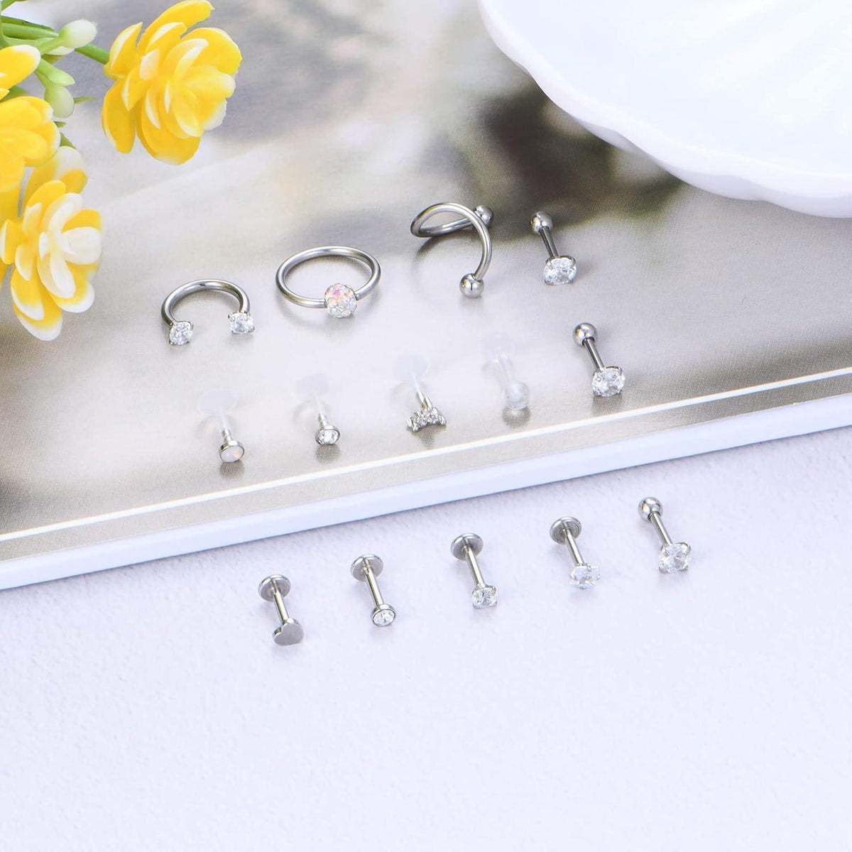 Chirurgenstahl Tragus Helix Piercing Set 14 Stück Silber
