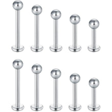 10er Set Chirurgenstahl Lippenpiercing Studs Silber 16G mit Zirkon