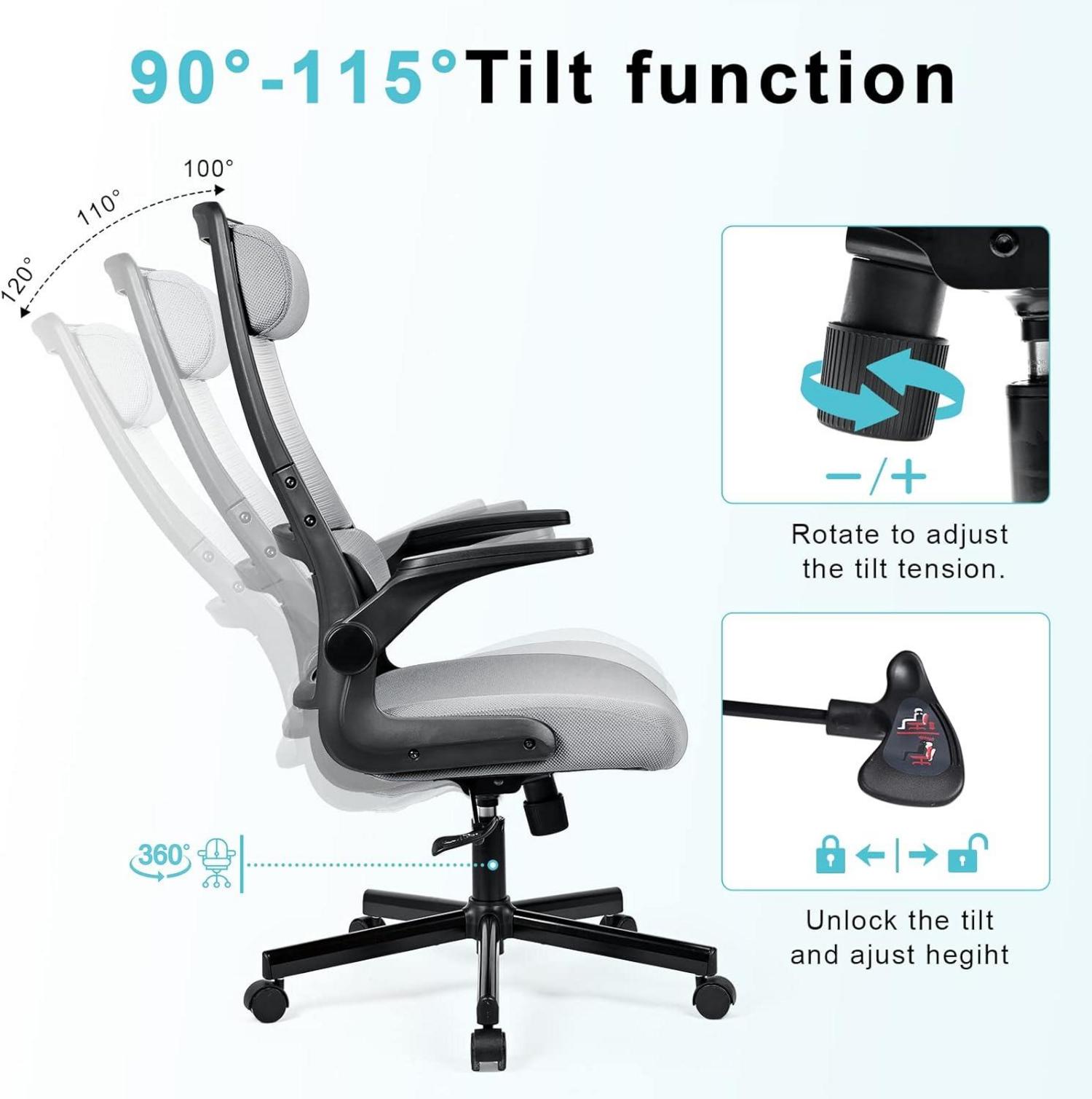 Bürostuhl Ergonomisch Mesh Dunkelgrau Armlehnen Verstellbar EN 1335