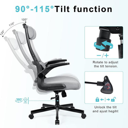 Bürostuhl Ergonomisch Mesh Dunkelgrau Armlehnen Verstellbar EN 1335