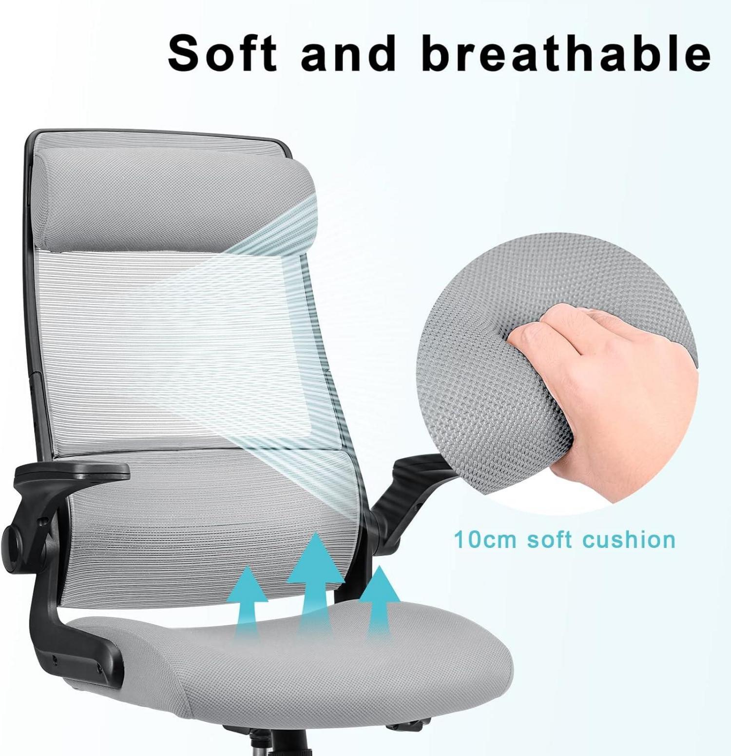 Bürostuhl Ergonomisch Mesh mit Armlehnen Kopfstütze Lendenstütze