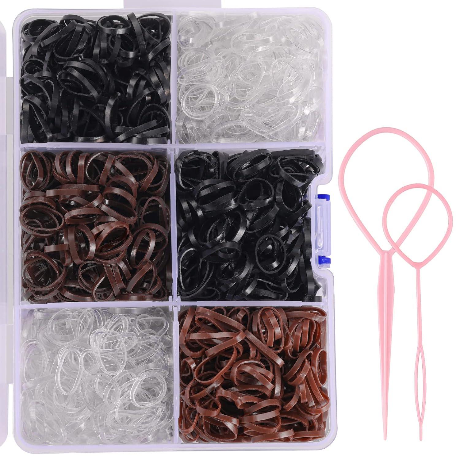 2500 Stück Mini Haargummis Schwarz Braun Transparent Flechten Frauen