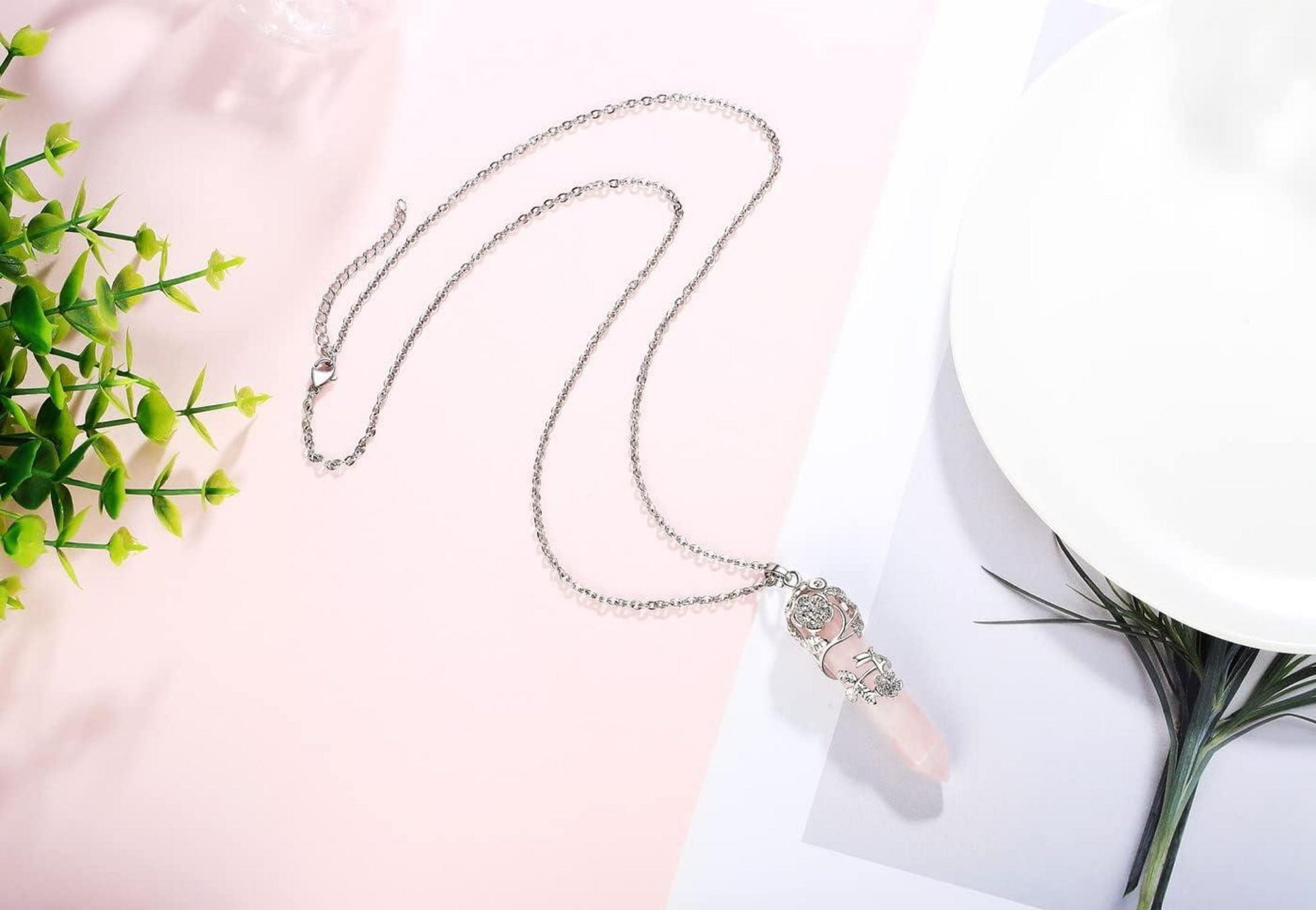 Kristall Halskette Anhänger Rosenquarz Heilung Schmuck
