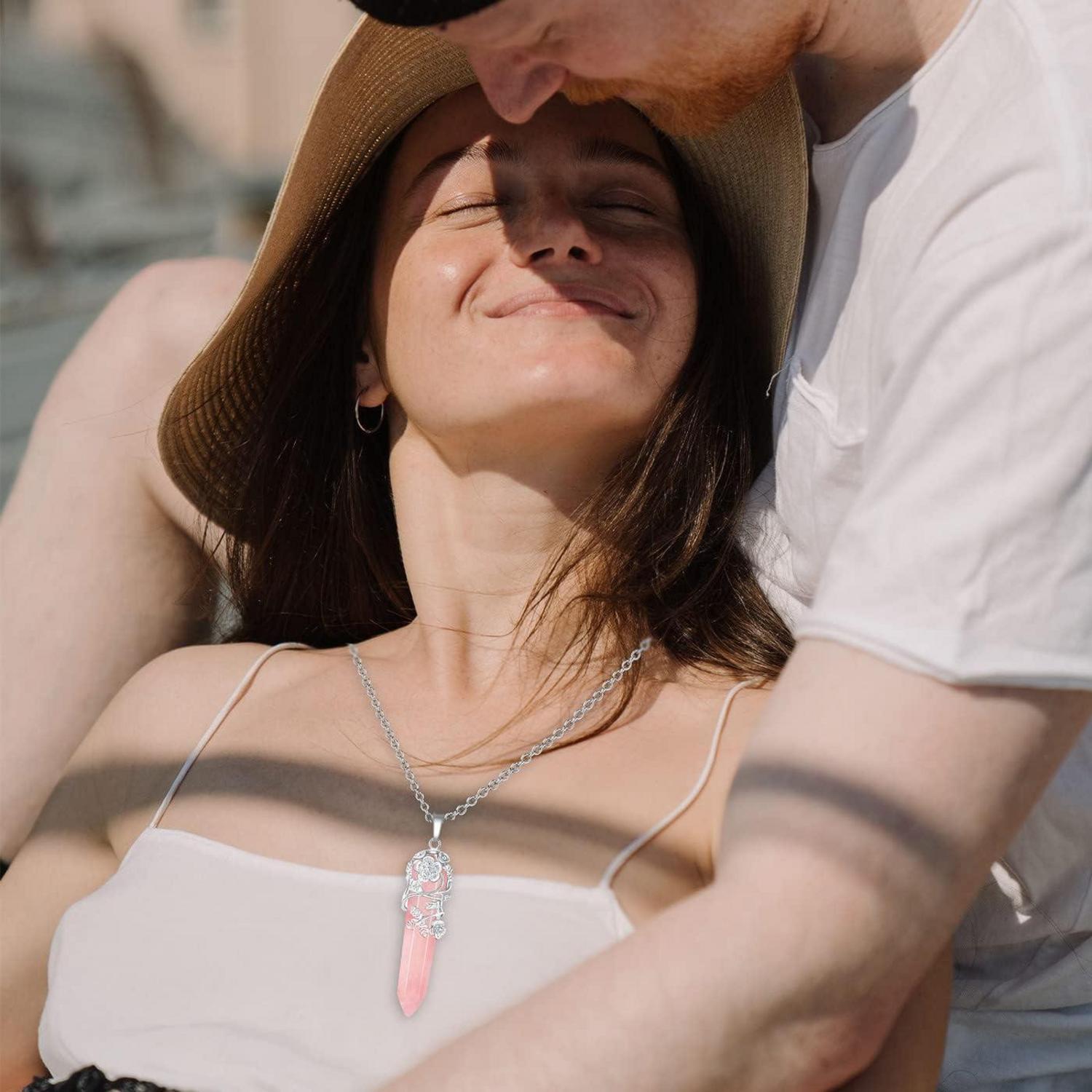 XIANNVXI Damen Rosenquarz Kristall Halskette Anhänger Heilung Reiki Schmuck