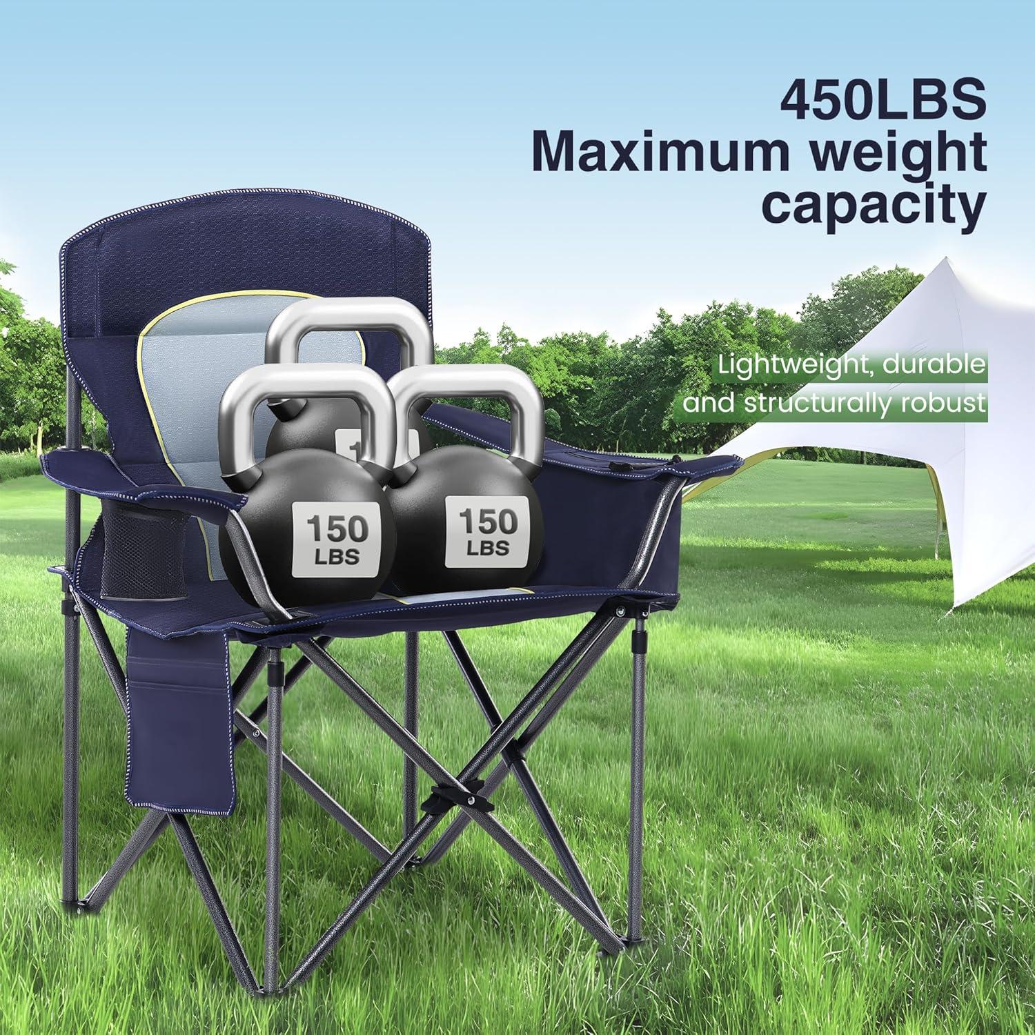 Campingstuhl XXL 200kg Faltbar Gepolstert Getränkehalter Navy Blau
